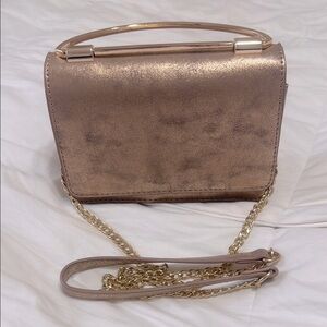 Rose Gold Metallic Clutch with Chain Strap